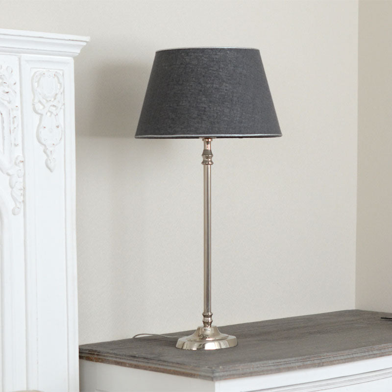 Rustic Linen ラウンドランプシェード付シルバーテーブルランプ A00005196 145904915