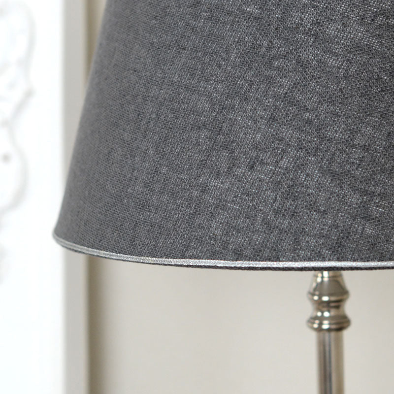 Rustic Linen ラウンドランプシェード付シルバーテーブルランプ A00005196 145904915