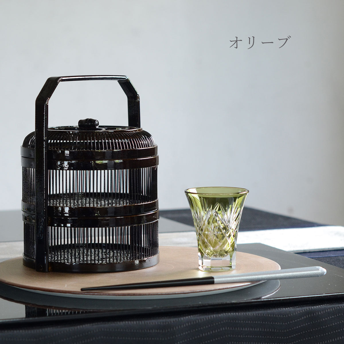 切子杯 2色 藍・オリーブ003