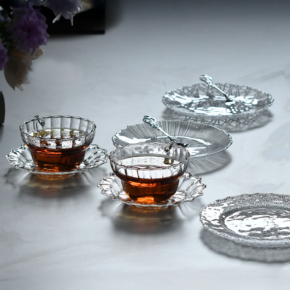 ガラス ティーカップ&ソーサー(モール) 200ml【耐熱ガラス】