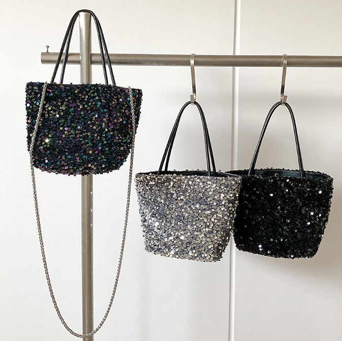 スパンコール・トートバッグ&ショルダーバッグ Mサイズ 4色 cc-spantote