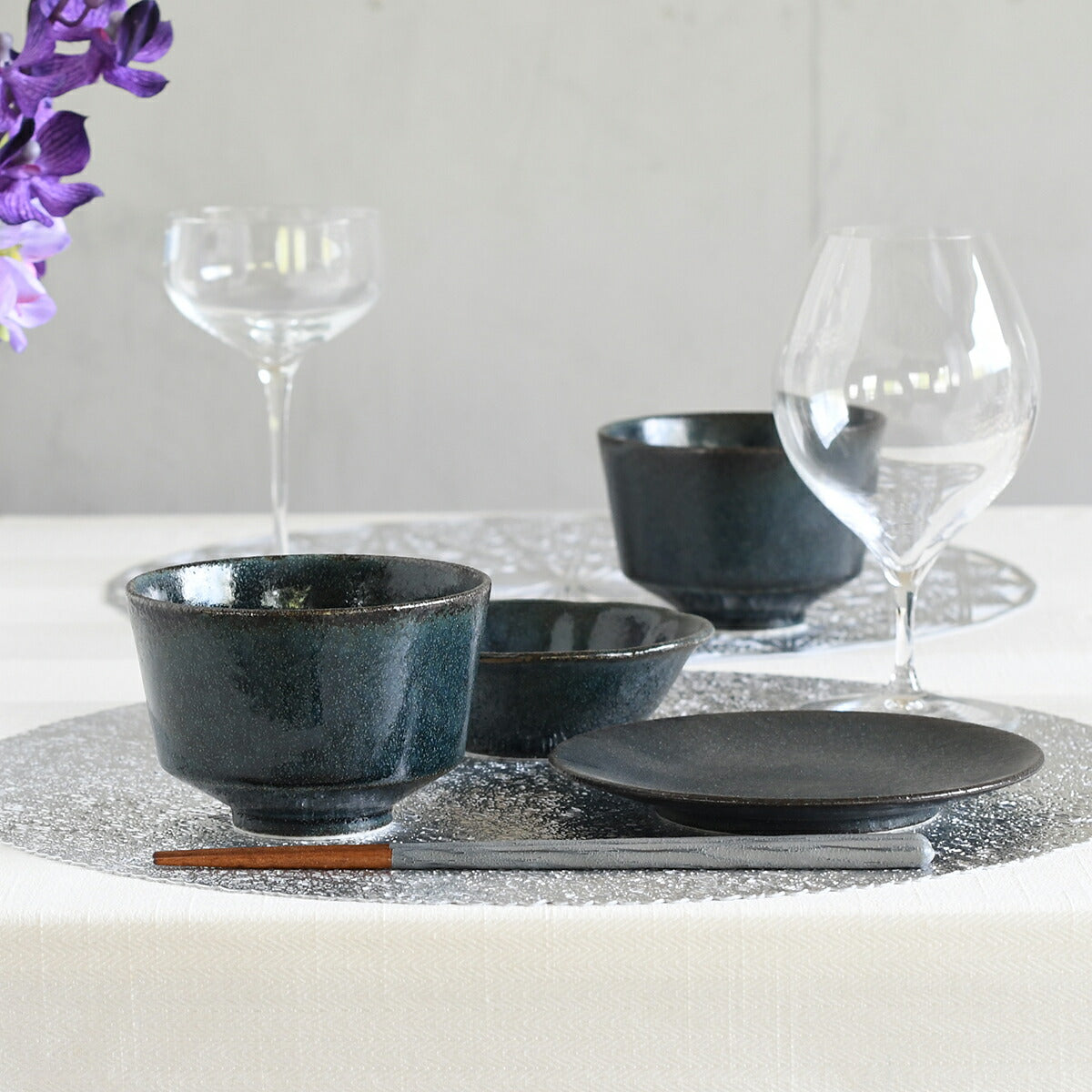 【取り寄せ商品】和 WA-ware 3.8花型丼 藍潤(うるみ)【日本製】 08200238