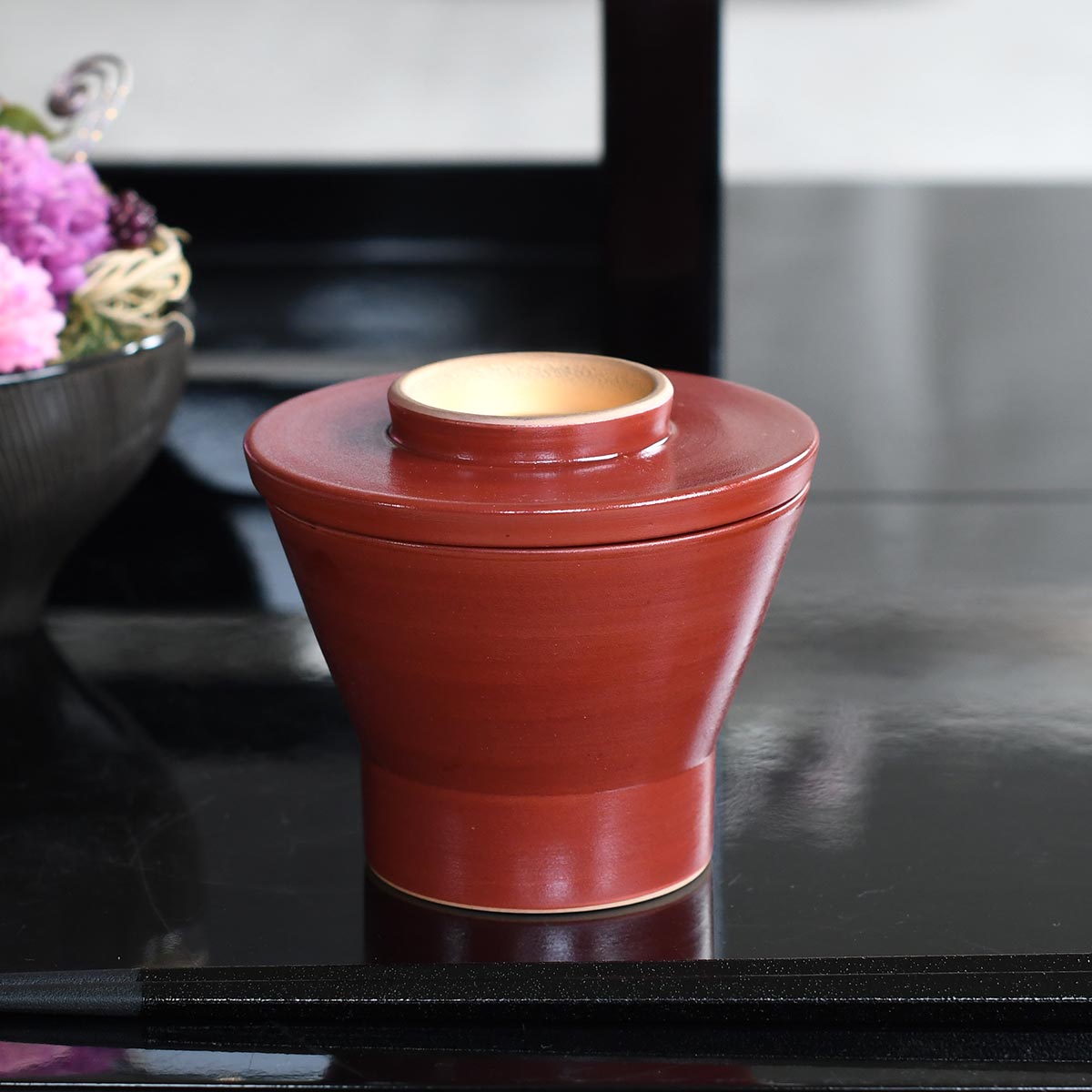 【取り寄せ商品】磁器製煮物碗 赤塗ゴールド 和モダン蒸碗 488 61788