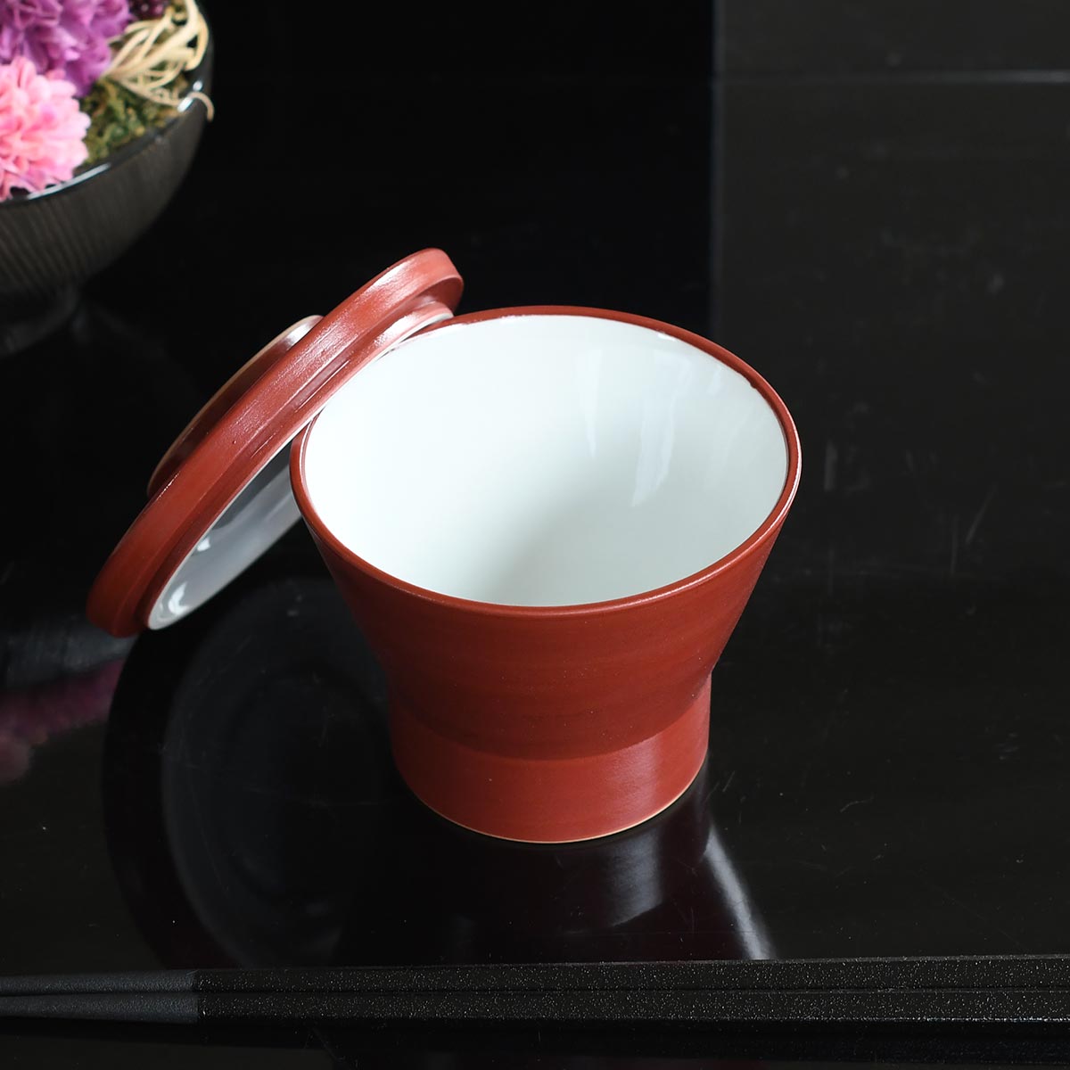 【取り寄せ商品】磁器製煮物碗 赤塗ゴールド 和モダン蒸碗 488 61788