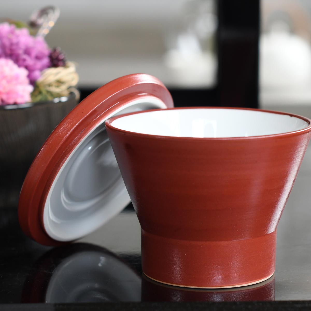 【取り寄せ商品】磁器製煮物碗 赤塗ゴールド 和モダン蒸碗 488 61788