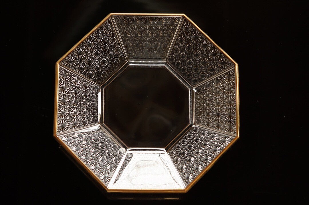 切子硝子 香菊八角皿 天金【日本製】 aoya-km-k13g