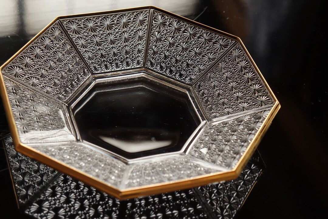切子硝子 香菊八角皿 天金【日本製】 aoya-km-k13g