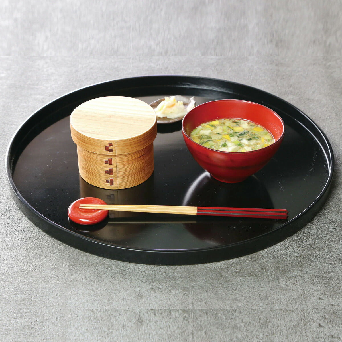 【取り寄せ商品】木製わっぱ丸トレイ 38cm ブラック【日本製】 17359