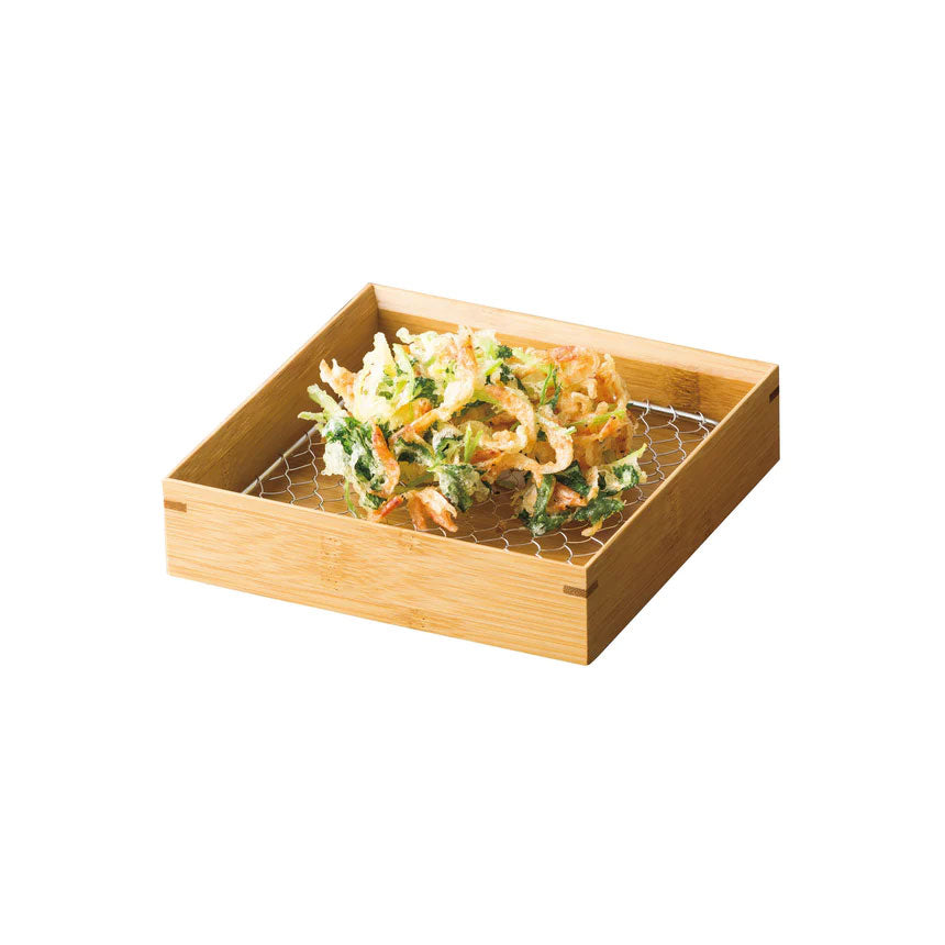 【取り寄せ商品】用美 YOUBI 竹・天ぷら盛皿(ステンレス目皿付) 正角5寸 クリアー 18270