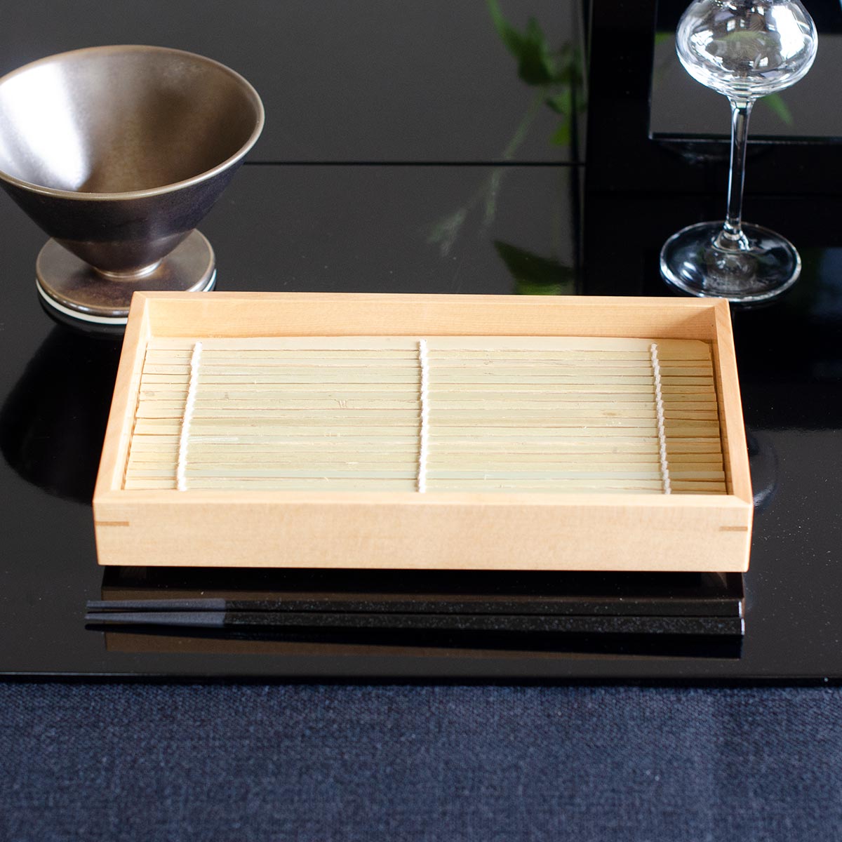 【取り寄せ商品】用美 YOUBI そば器 創・長角盛皿 クリアー + 竹すだれ付き 38514