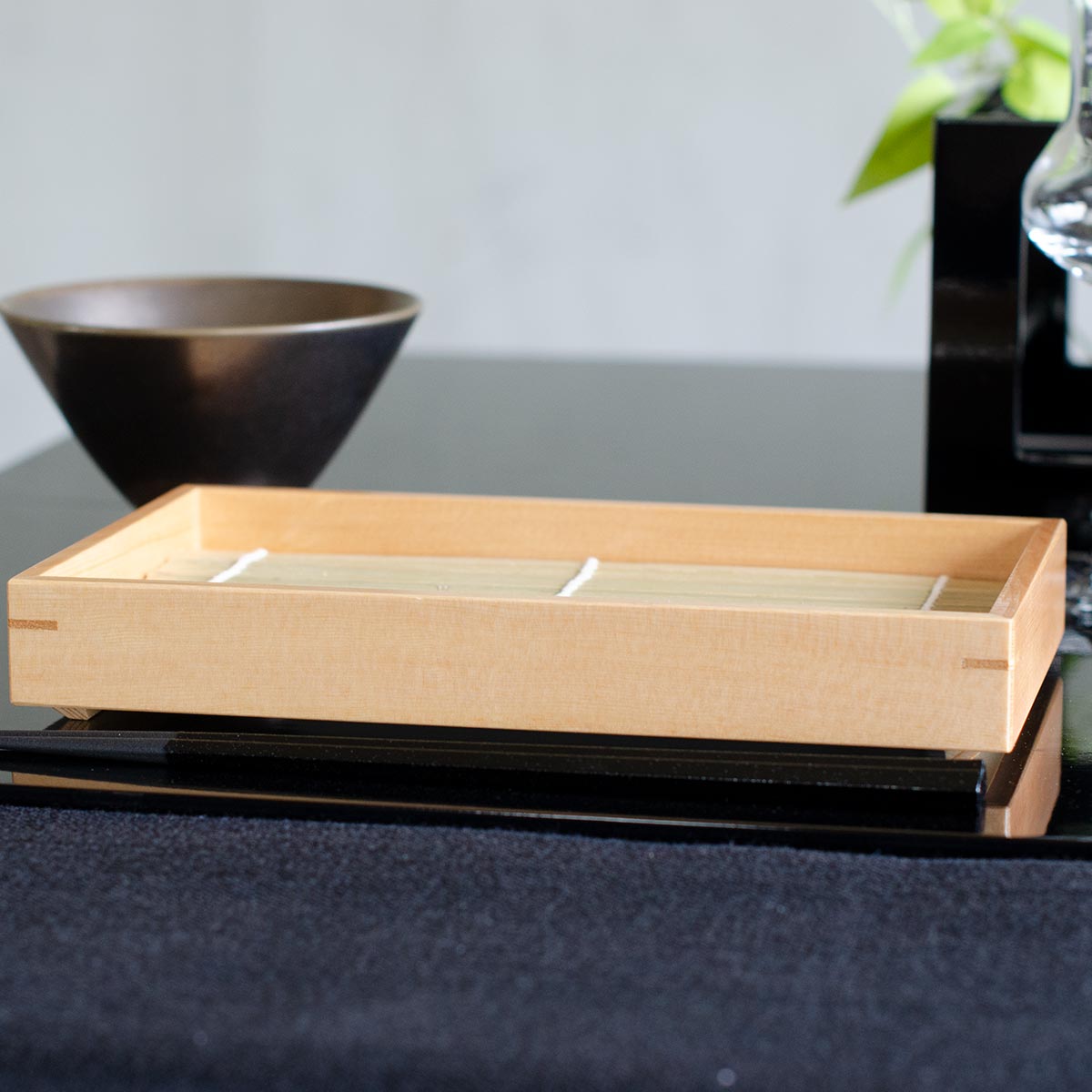 【取り寄せ商品】用美 YOUBI そば器 創・長角盛皿 クリアー + 竹すだれ付き 38514
