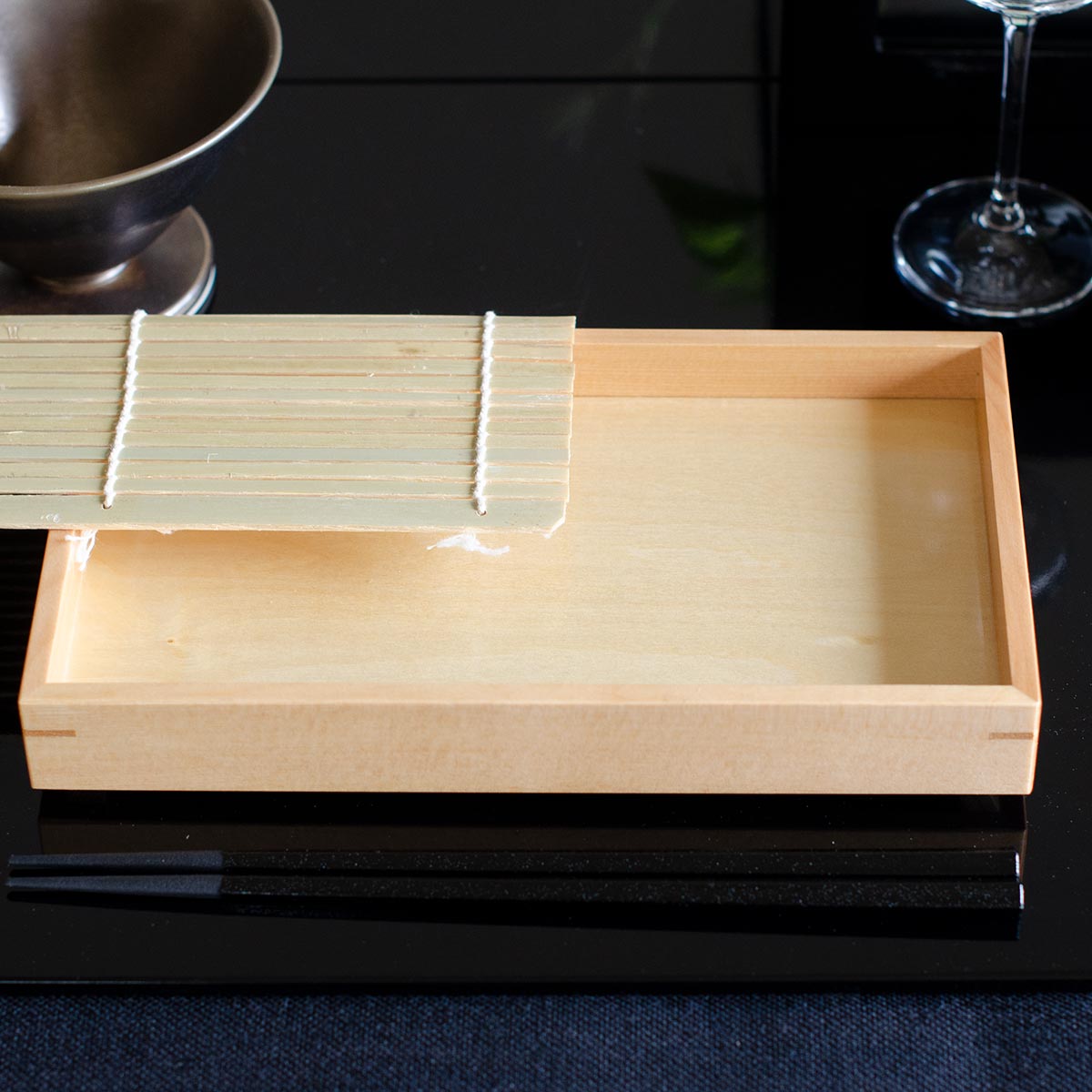 【取り寄せ商品】用美 YOUBI そば器 創・長角盛皿 クリアー + 竹すだれ付き 38514