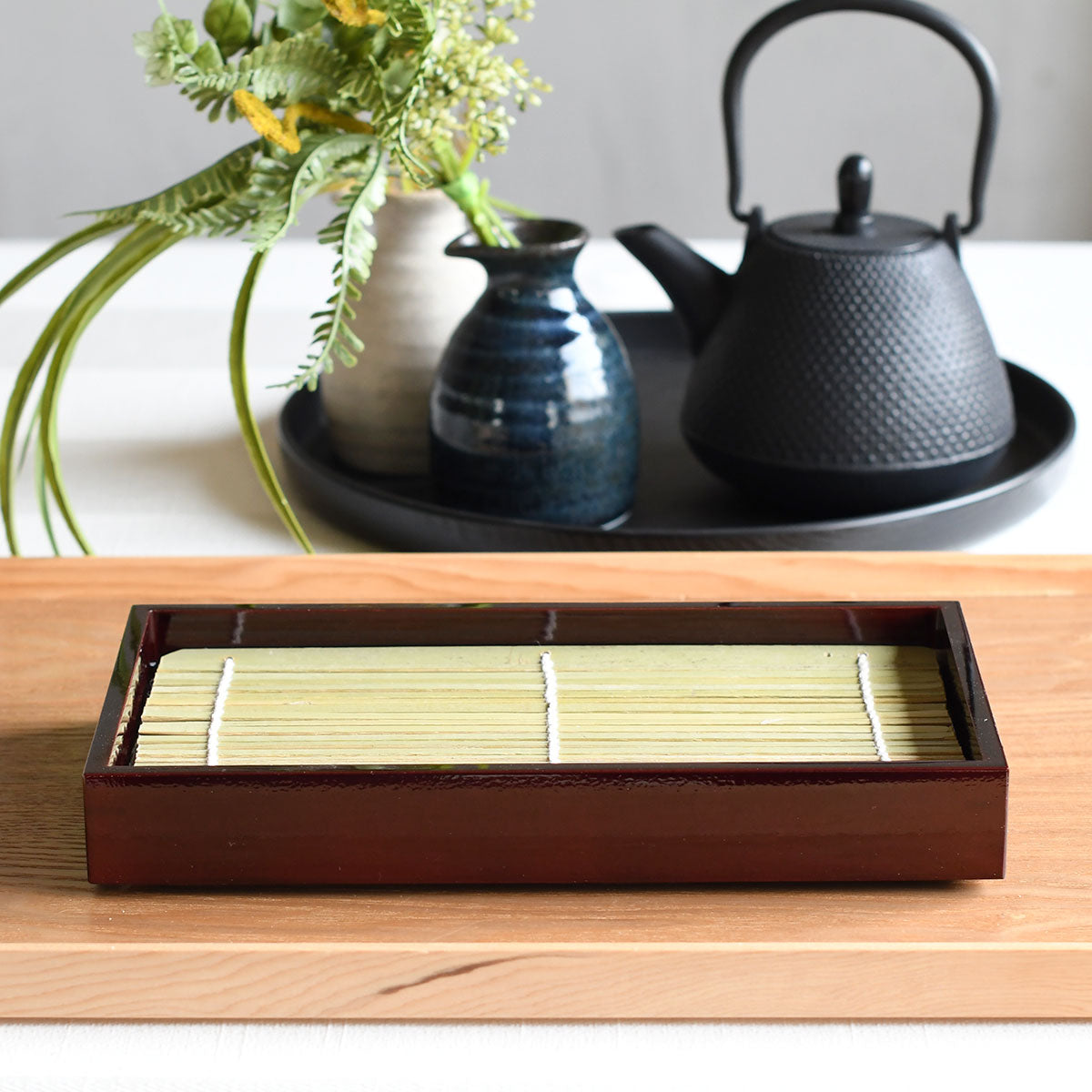 【取り寄せ商品】用美 YOUBI そば器 創・長角盛皿 溜塗 竹すだれ付き 38517