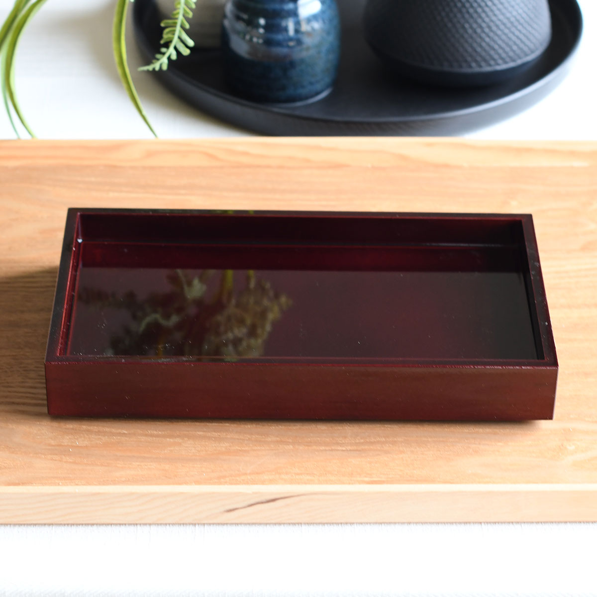 【取り寄せ商品】用美 YOUBI そば器 創・長角盛皿 溜塗 竹すだれ付き 38517