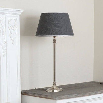 Rustic Linen ラウンドランプシェード付シルバーテーブルランプ A00005196 145904915