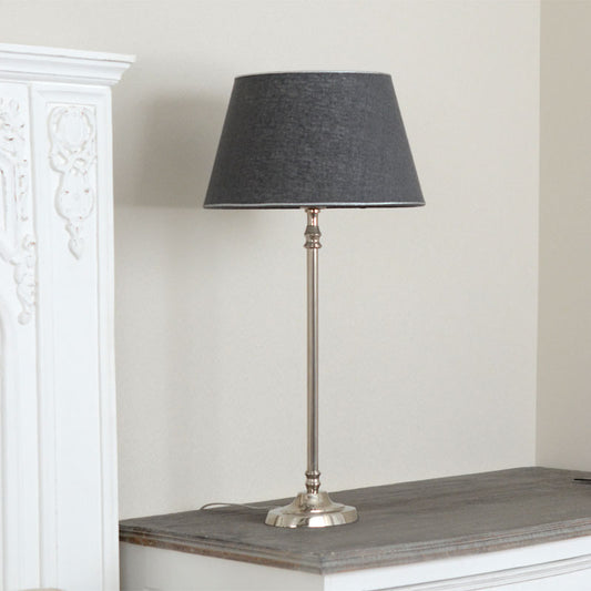 Rustic Linen ラウンドランプシェード付シルバーテーブルランプ A00005196 145904915