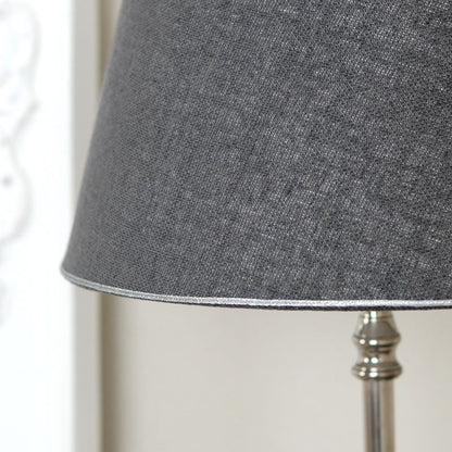 Rustic Linen ラウンドランプシェード付シルバーテーブルランプ A00005196 145904915