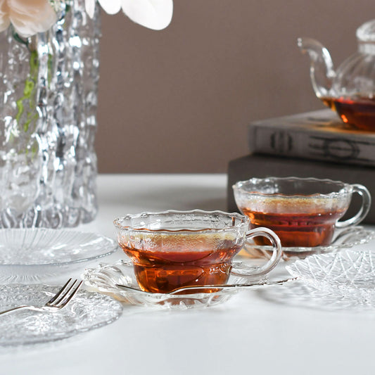 ガラス ティーカップ＆ソーサー（モール） 200ml【耐熱ガラス】