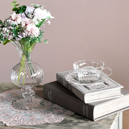 ガラス ティーカップ＆ソーサー（モール） 200ml【耐熱ガラス】