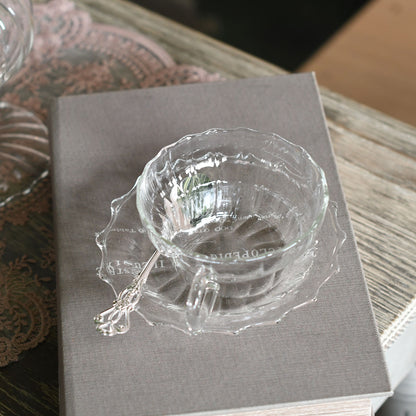 ガラス ティーカップ＆ソーサー（モール） 200ml【耐熱ガラス】