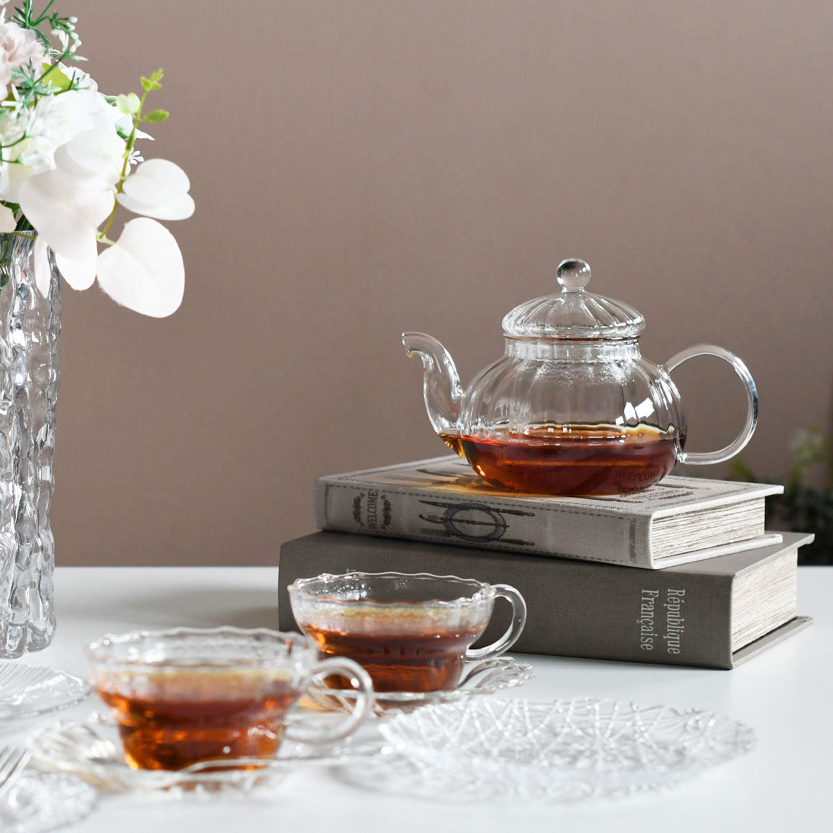 レリーフ模様のガラスプレート 中皿 15cm 3柄