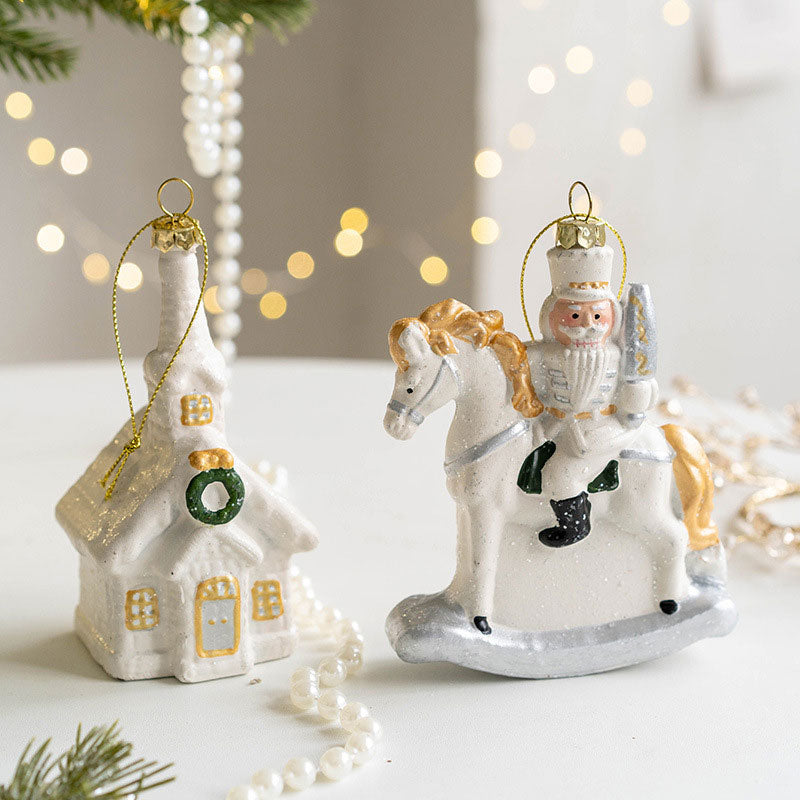 ホワイトオーナメント ナイト クリスマスツリー クリスマス 飾り オーナメント 装飾 ツリー おしゃれ 北欧 装飾品 店舗 ディスプレイ ハンドメイド xmas christmas くりすます クりスマス ホワイト 馬 ホース 騎士 ナイト ナチュラル 上品 カントリー