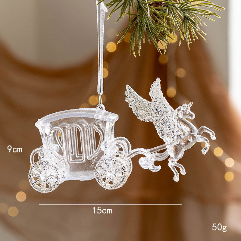 クリアオーナメント 馬車 クリスマスツリー クリスマス 飾り オーナメント 装飾 ツリー おしゃれ 北欧 装飾品 店舗 ディスプレイ ハンドメイド xmas christmas くりすます クりスマス 透明 クリア 馬車 ペガサス 上品 エレガント