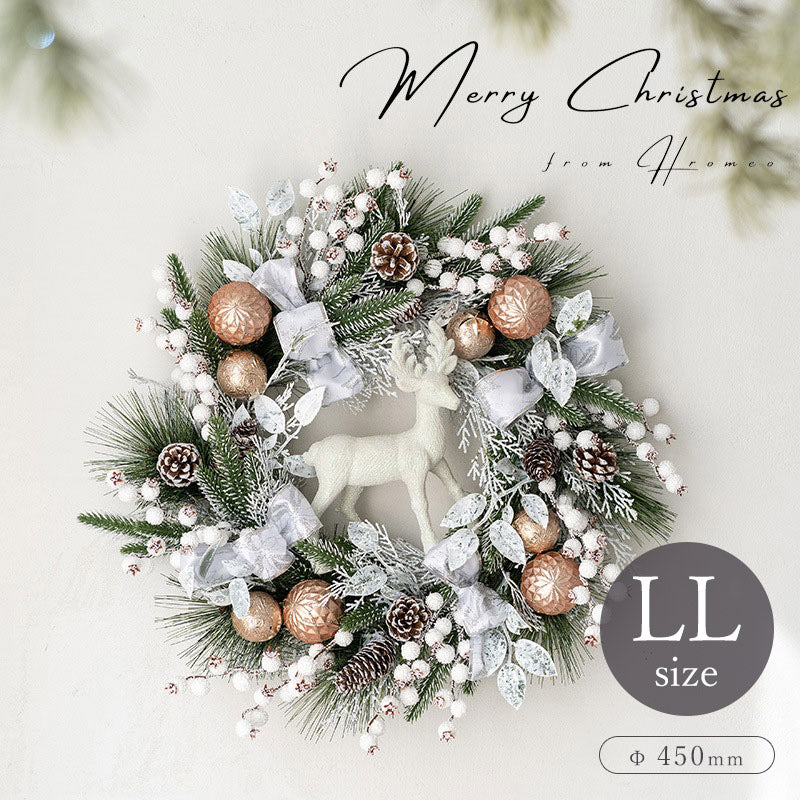 クリスマスリース　ホワイト・レインディア　LLサイズ　cc-00016