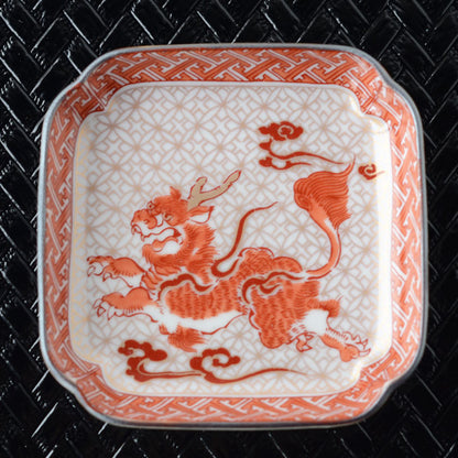 角小皿 歴代画 赤絵【日本製 九谷焼】