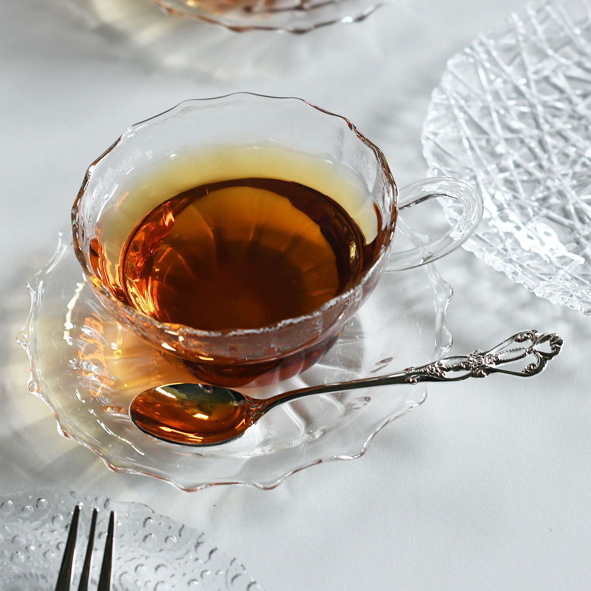 ガラス ティーカップ＆ソーサー（モール） 200ml【耐熱ガラス】