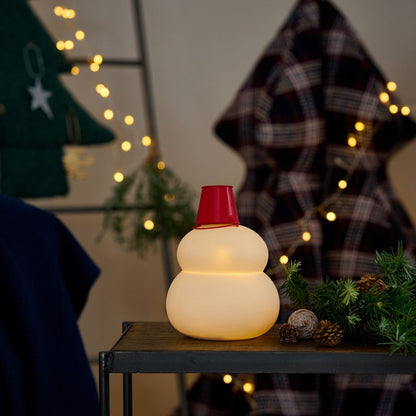 鏡餅のオブジェとしても使える 半磁器のLEDライト 雪だるま ビッグ