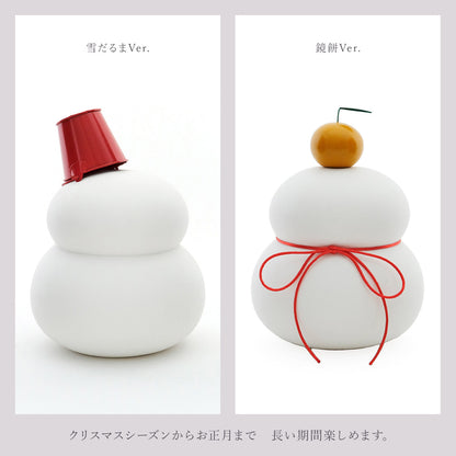 鏡餅のオブジェとしても使える 半磁器のLEDライト 雪だるま ビッグ