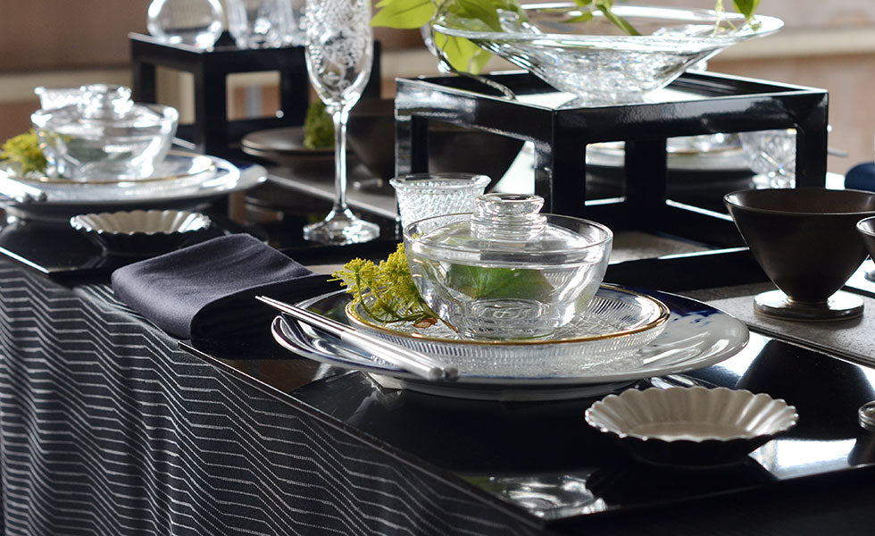 2way 折敷 & ガラスプレート 4客セット 黒　正方形　33cm 2way 折敷 & ガラスプレート 4客セット 黒 正方形 33cm 2way 折敷