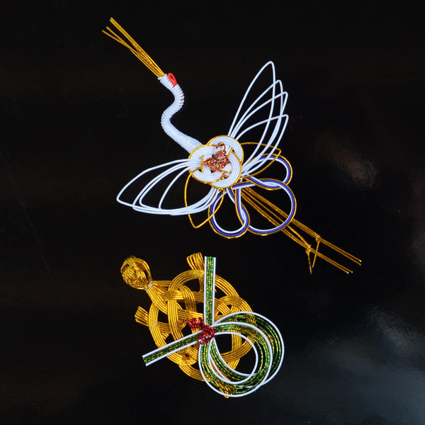 つまみ細工・水引 鶴・亀・松竹梅セット ① つまみ細工・水引 鶴・亀