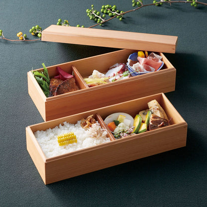 【取り寄せ商品】木曽杉・長角料理箱（取り外し式仕切付）【日本製】　38650